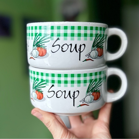 VTG Retro Rustic Farmhouse Cottagecore Kitchen Soup Bowl Mugs Set of 2 - Picture 6 of 7